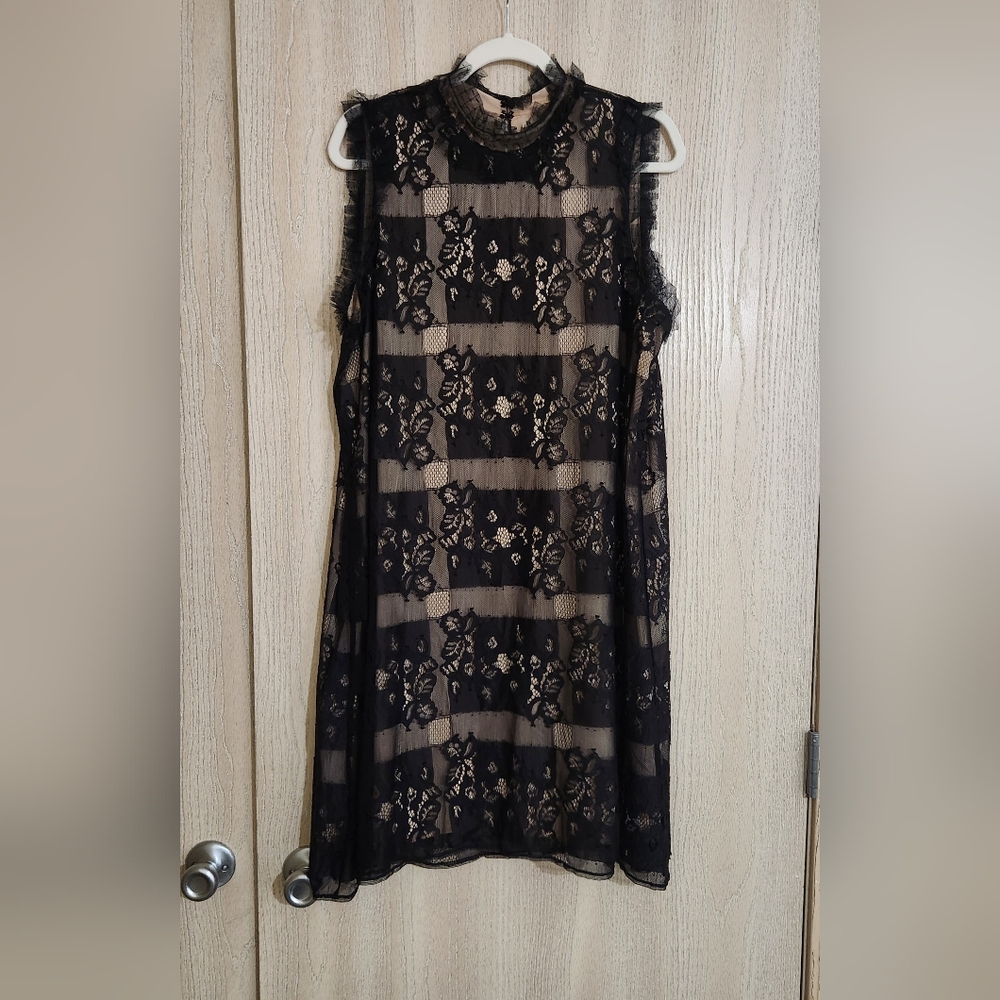 Max Studio Tan Black Lace Sleeveless Dress